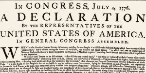 Picture of a newspaper article with a section of the Declaration of Independence